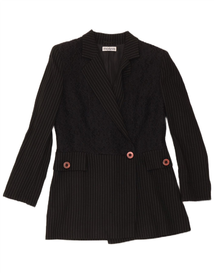 Modyva Womens 1 Button Blazer Jacket IT 42 Medium Black Striped Wool