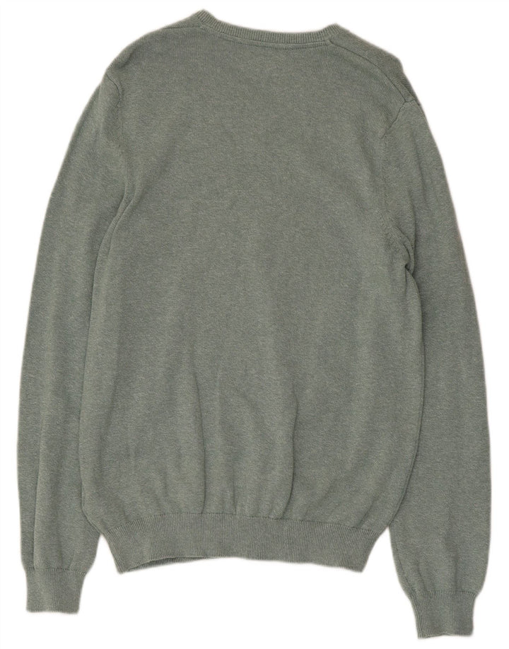 MARKS & SPENCER Mens V-Neck Jumper Sweater Medium Green Flecked Cotton