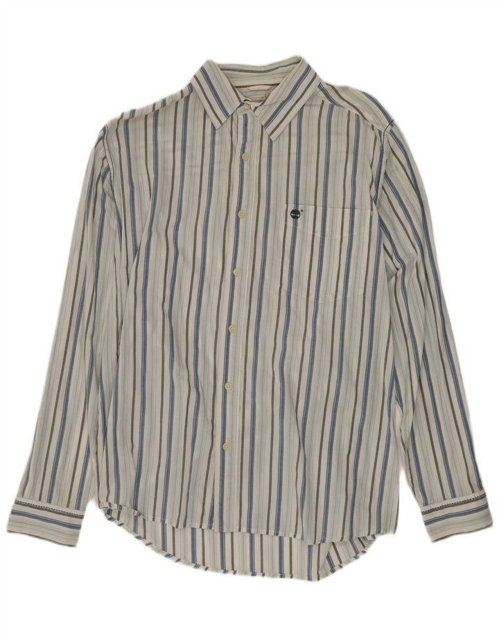 Timberland Mens Shirt Large Blue Striped Cotton