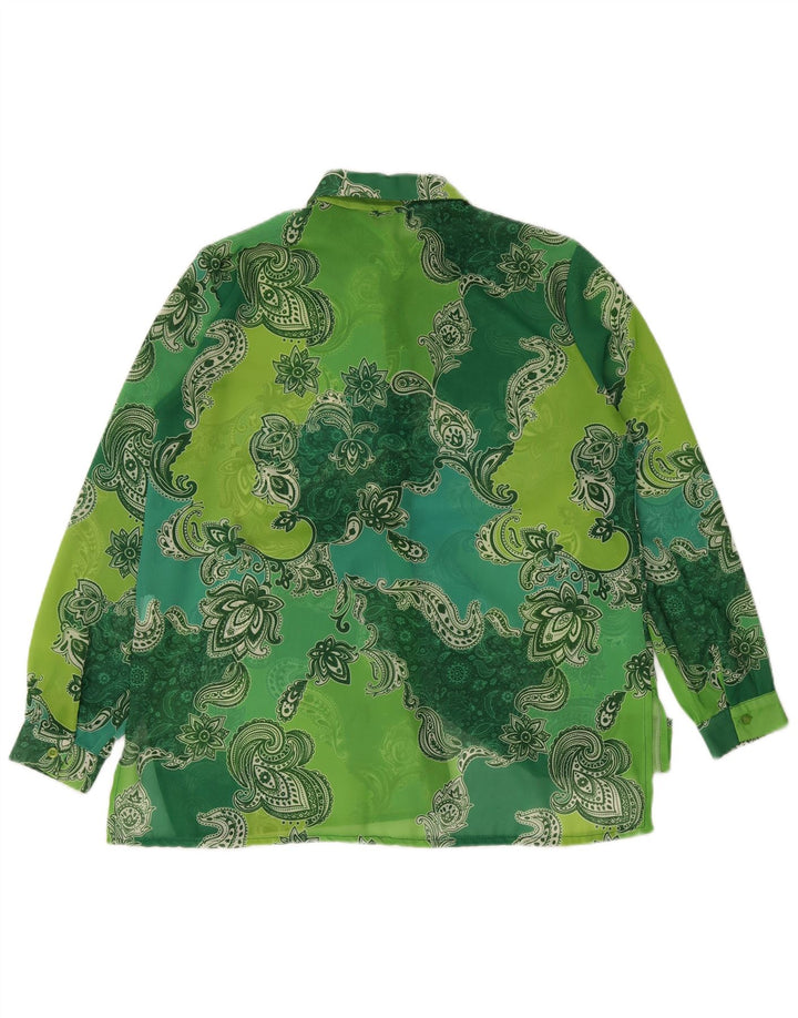 Vintage Womens Shirt Blouse UK 16 Large Green Paisley Polyester