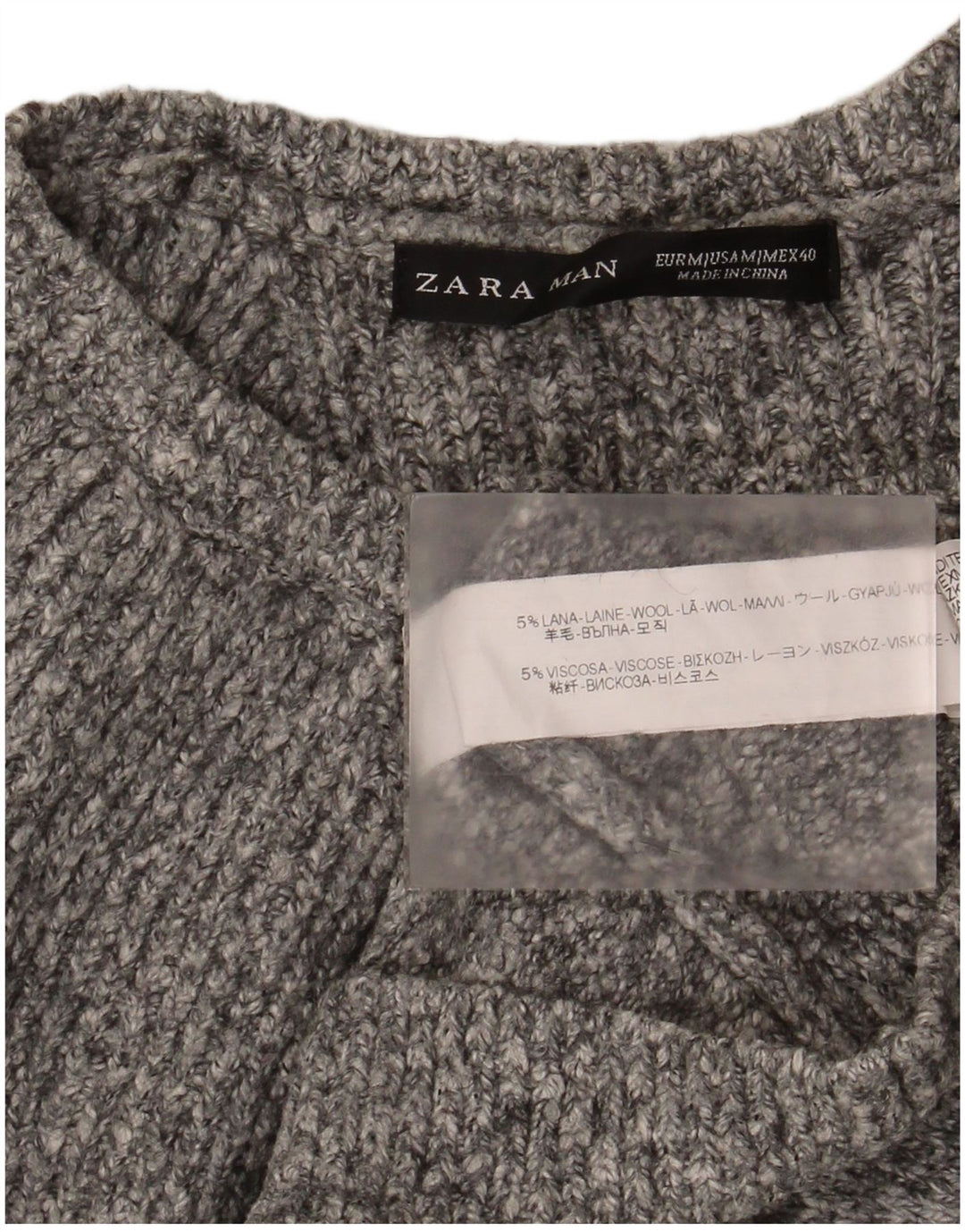 Zara Mens Boat Neck Jumper Sweater Medium Grey Flecked Wool