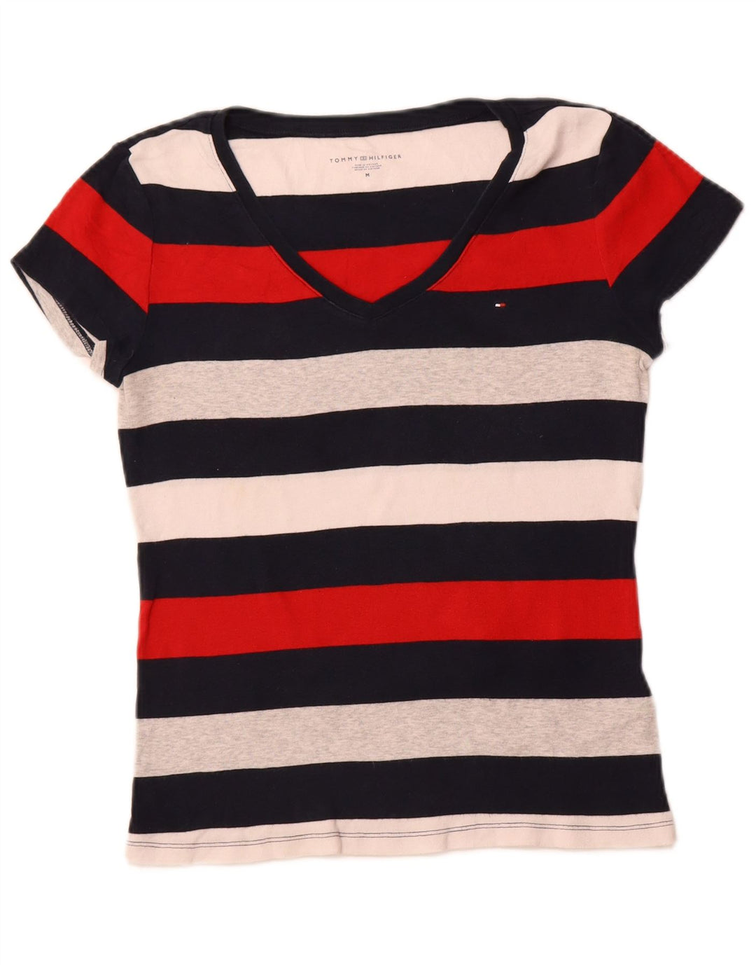 TOMMY HILFIGER Womens T-Shirt Top UK 12 Medium Multicoloured Striped
