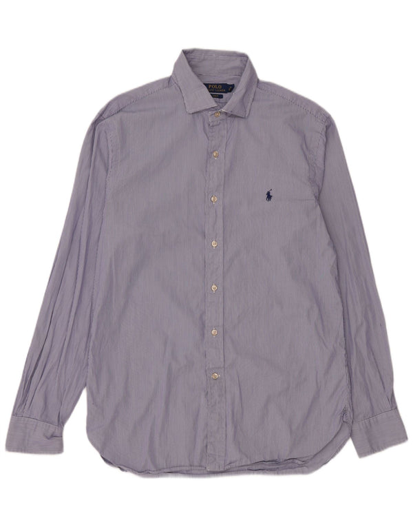 Polo Ralph Lauren Womens Shirt Size 40 16 Large Navy Blue Pinstripe