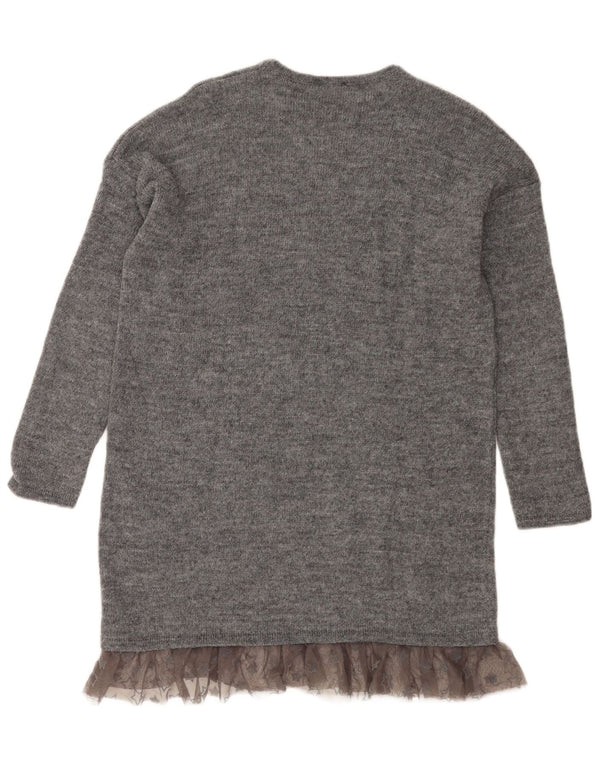 Benetton Womens Graphic Jumper Dress UK 12 Medium Grey Colourblock