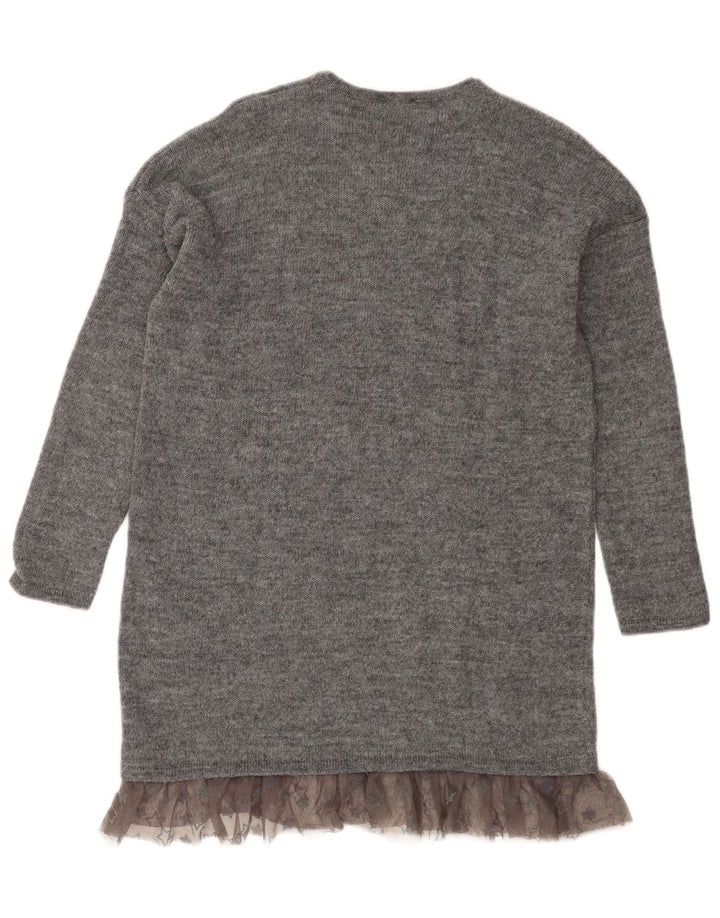 Benetton Womens Graphic Jumper Dress UK 12 Medium Grey Colourblock