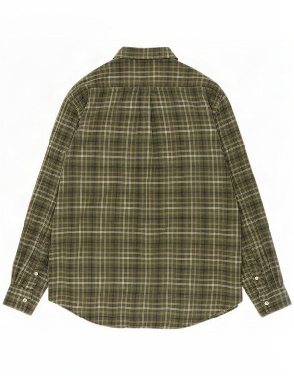 Roundtree & Yorke Mens Flannel Shirt Large Green Plaid Cotton Classic
