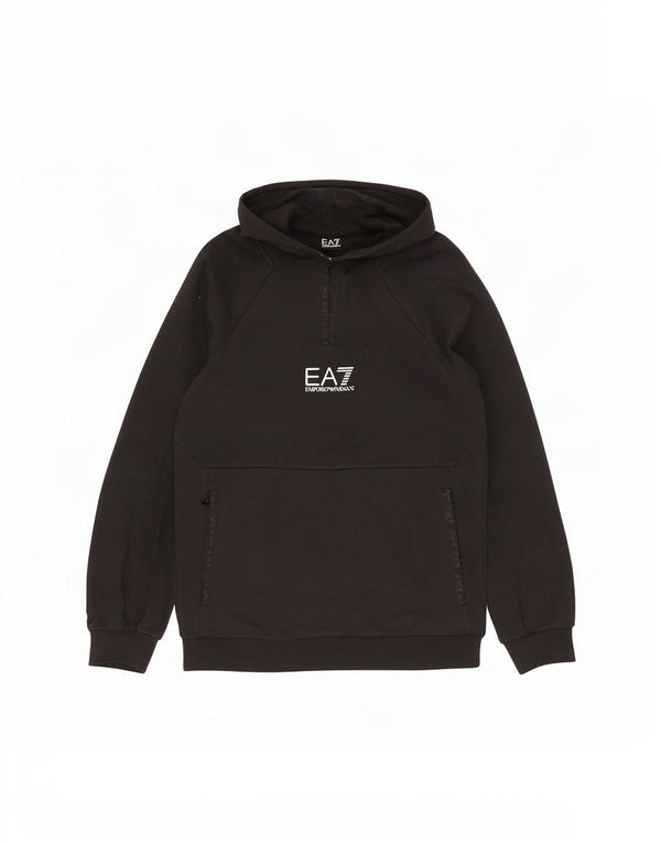 Emporio Armani Womens Graphic Zip Neck Hoodie Jumper UK 16 Large Black