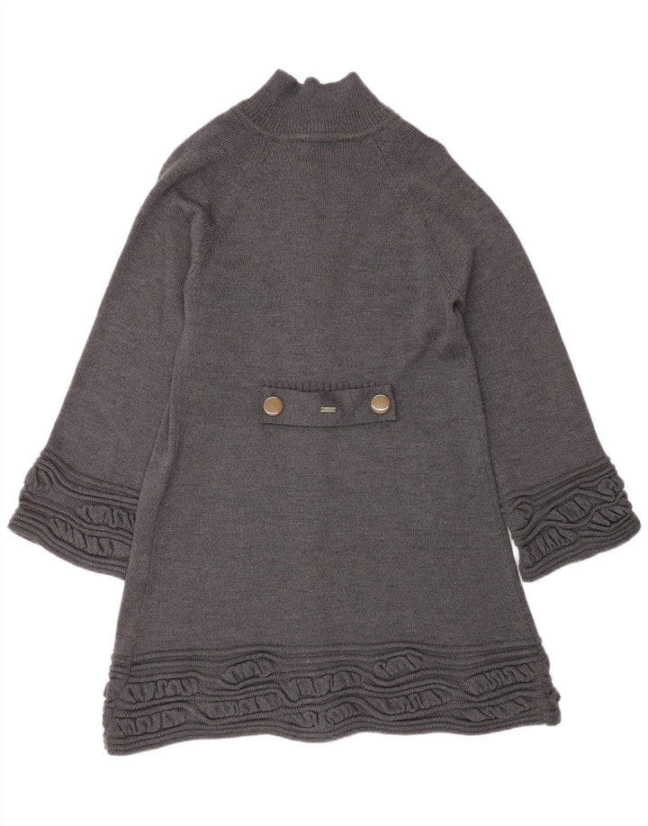 Womens Longline Cardigan Sweater UK 14 Medium Grey Virgin Wool