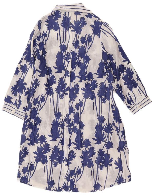 Marila Womens See Through 3/4 Sleeve Shirt Dress UK 14 Medium Blue Floral