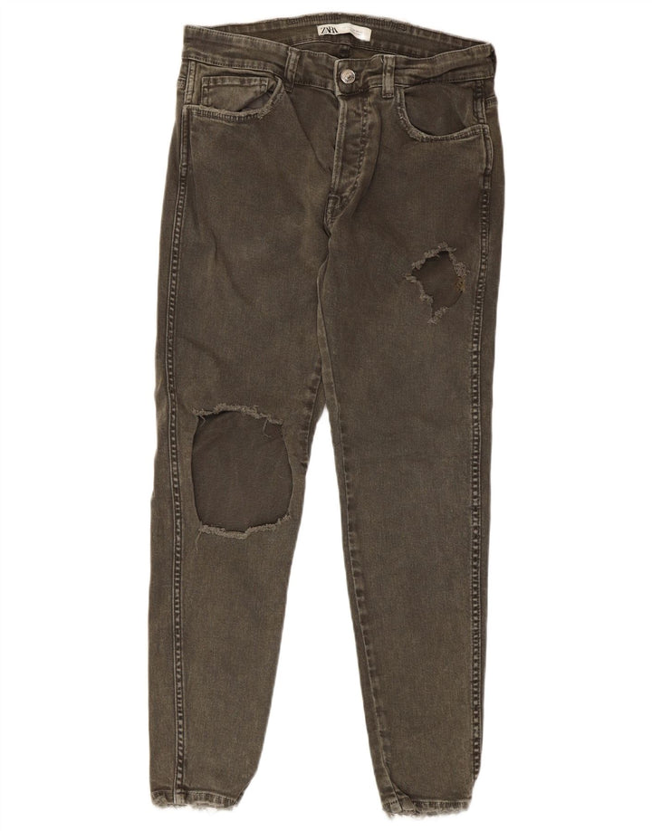 Zara Mens Distressed Slim Jeans EU 42 Medium W32 L27 Khaki Cotton