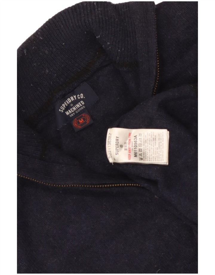 Superdry Womens Zip Neck Jumper Sweater UK 14 Medium Navy Blue Wool