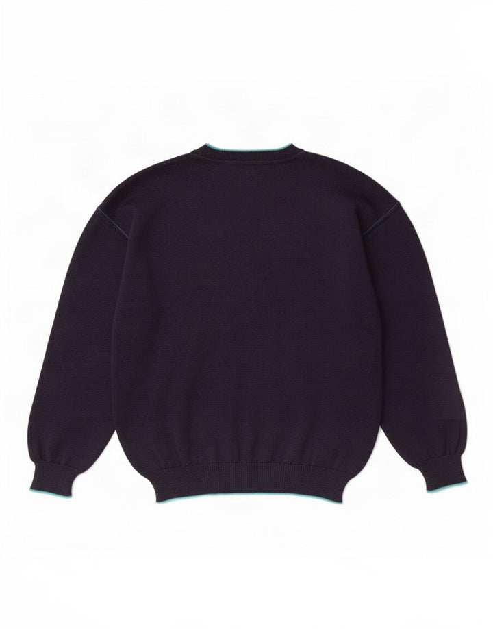 Vintage Mens V-Neck Jumper Sweater IT 50 Medium Navy Blue Wool
