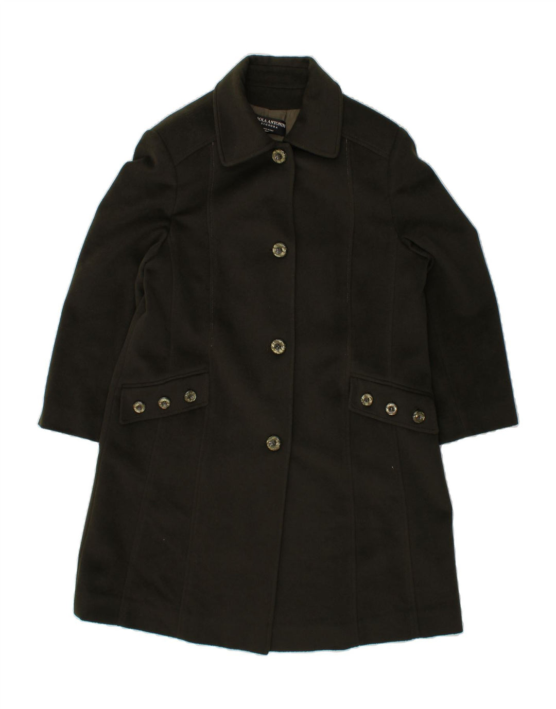 PAOLA ANTONINI Womens Overcoat IT 45 Large Khaki Acetate Vintage Paola Antonini and Second-Hand Paola Antonini from Messina Hembry 