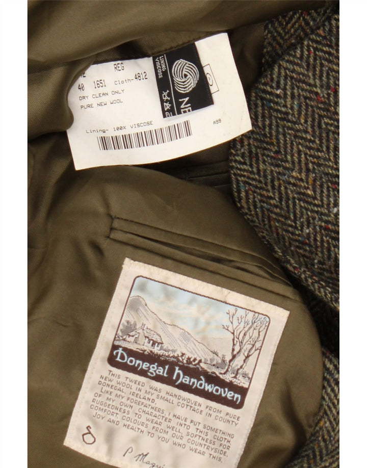DONEGAL Mens 2 Button Blazer Jacket UK 42 XL Khaki Chevron New Wool
