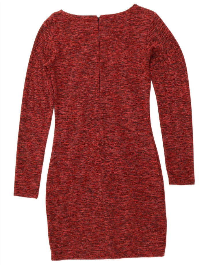 SUPERDRY Womens Long Sleeve Bodycon Dress UK 8 Small Burgundy Flecked