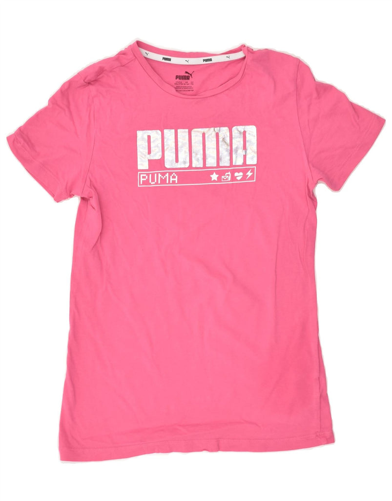 PUMA Girls Graphic T-Shirt Top 15-16 Years 2XL Pink Cotton | Vintage Puma | Thrift | Second-Hand Puma | Used Clothing | Messina Hembry 