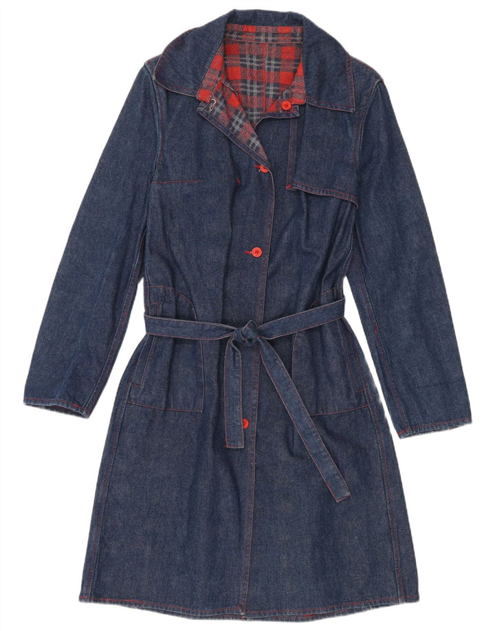 VINTAGE Womens Denim Coat UK 14 Medium Navy Blue