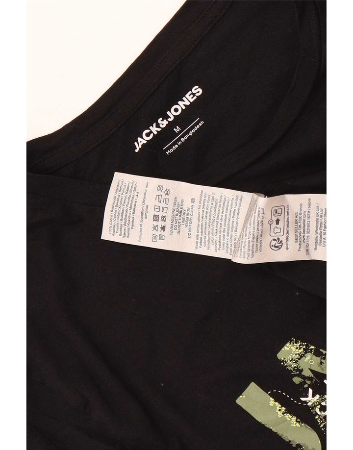 Jack & Jones Mens Graphic T-Shirt Top Medium Black Cotton