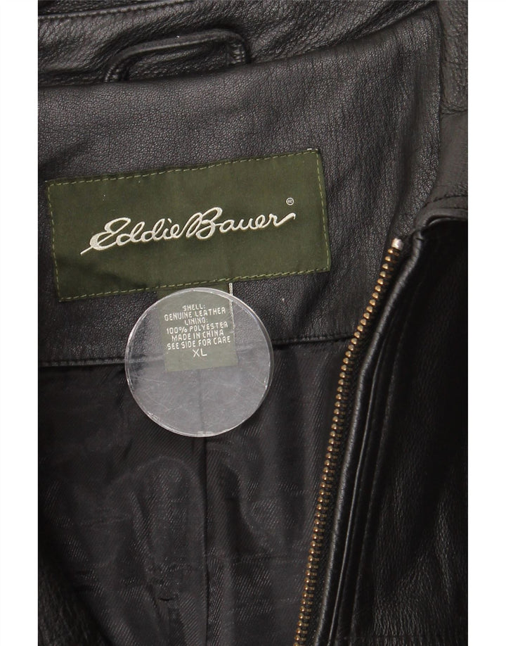 Eddie Bauer Mens Leather Jacket UK 42 XL Black Leather