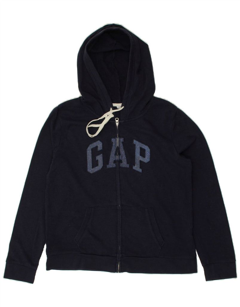 GAP Womens Graphic Zip Hoodie Sweater UK 14 Medium Navy Blue Cotton Vintage Gap and Second-Hand Gap from Messina Hembry 