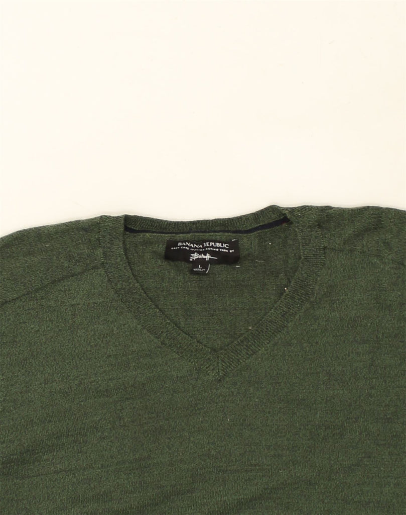 BANANA REPUBLIC Mens V-Neck Jumper Sweater Large Green Cotton | Vintage Banana Republic | Thrift | Second-Hand Banana Republic | Used Clothing | Messina Hembry 