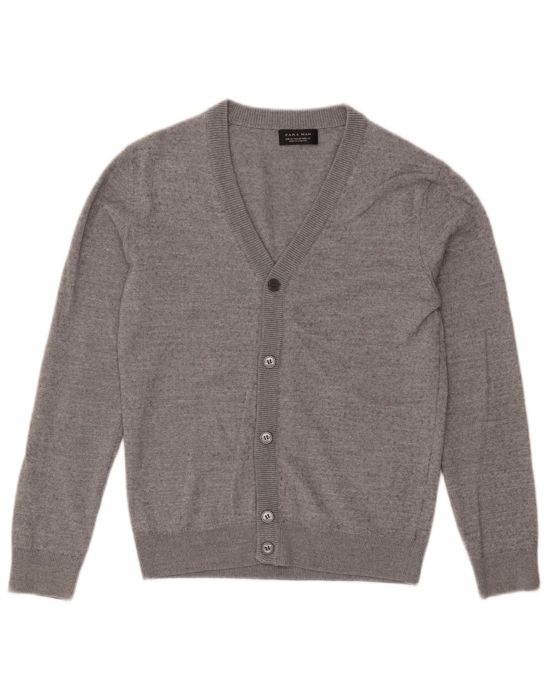 Zara Mens Cardigan Sweater Medium Grey Flecked