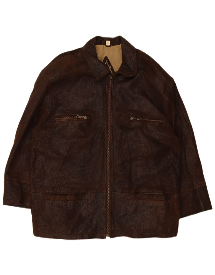 VINTAGE Mens Leather Jacket UK 40 Large Brown Leather