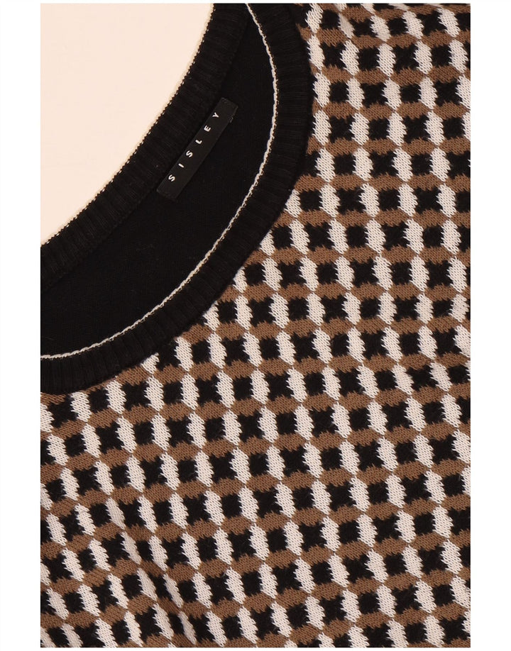 SISLEY Mens Crew Neck Jumper Sweater Large Black Check