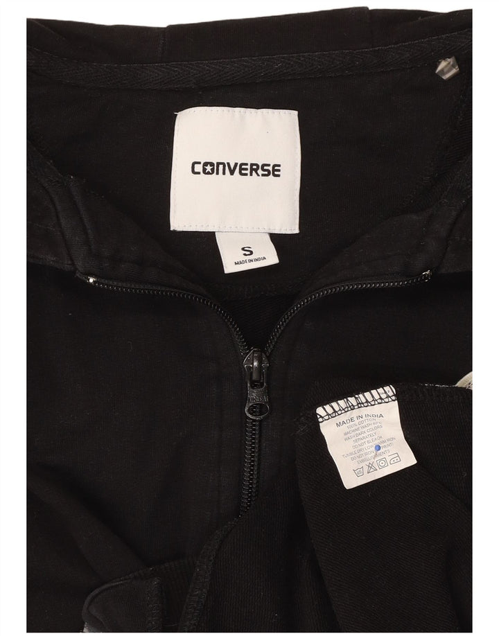 CONVERSE Mens Zip Hoodie Sweater Small Black Cotton