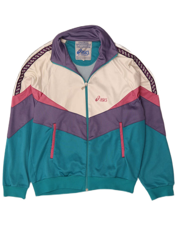 Asics Mens Graphic Tracksuit Top Jacket IT 52 Large Green Colourblock