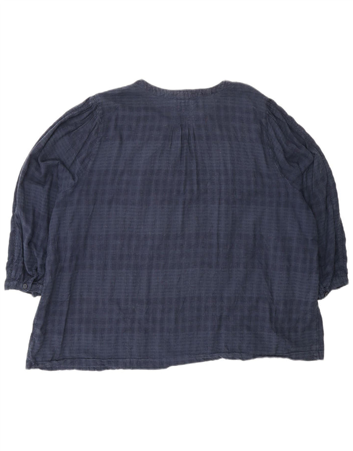 Marks & Spencer Womens 3/4 Sleeve Blouse Top UK 24 4XL Navy Blue Check