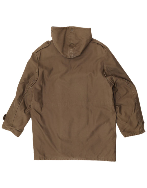 Vintage Mens Hooded Parka Jacket IT 52 XL Khaki Polyacrylic