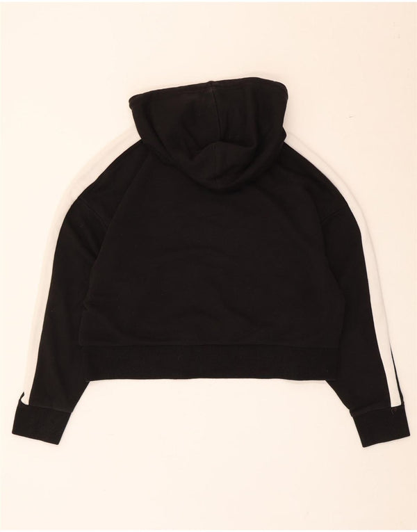 Puma Womens Crop Hoodie Jumper UK 14 Medium Black Colourblock Cotton