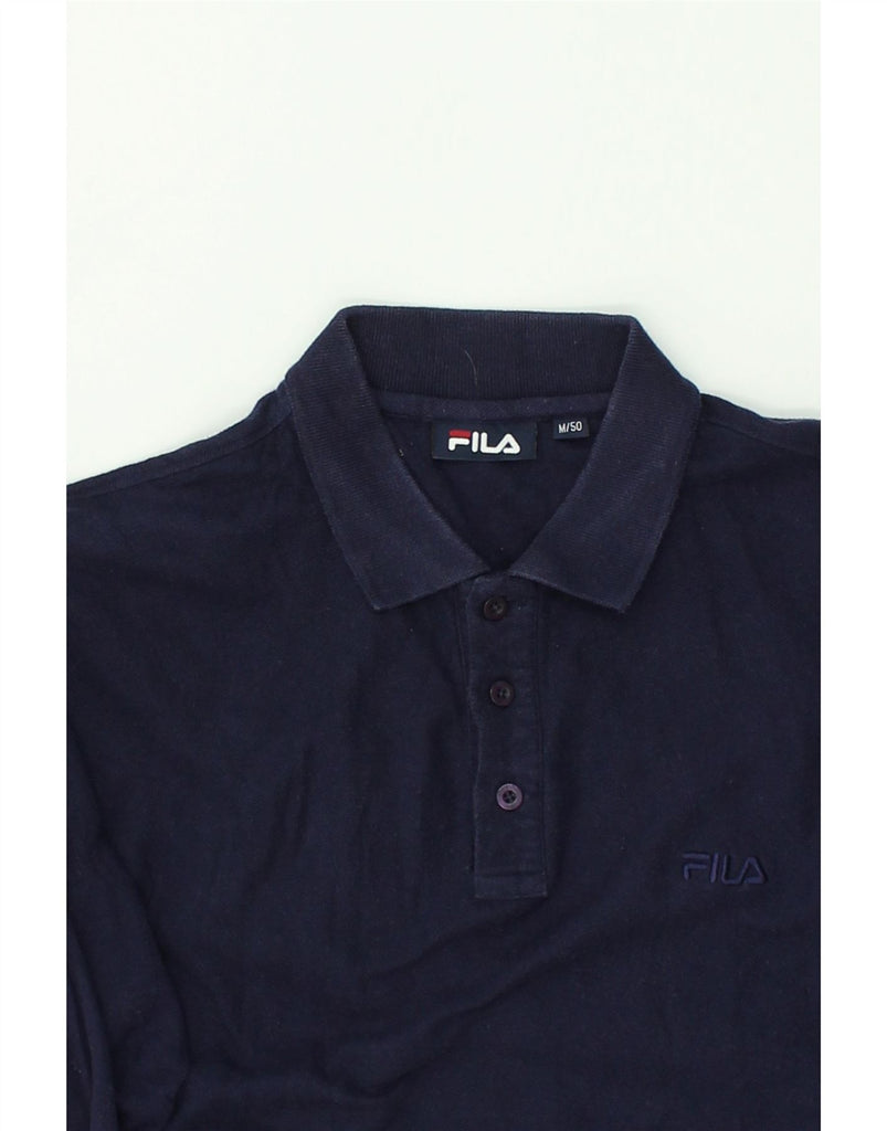 FILA Mens Long Sleeve Polo Shirt IT 50 Medium Navy Blue Cotton | Vintage Fila | Thrift | Second-Hand Fila | Used Clothing | Messina Hembry 