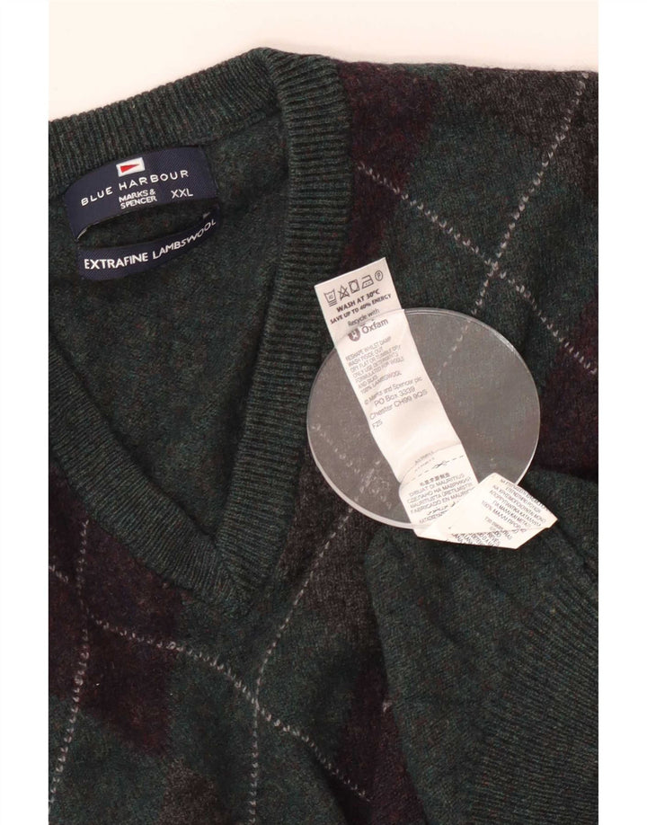 Marks & Spencer Mens Blue Harbour V-Neck Jumper Sweater 2XL Green
