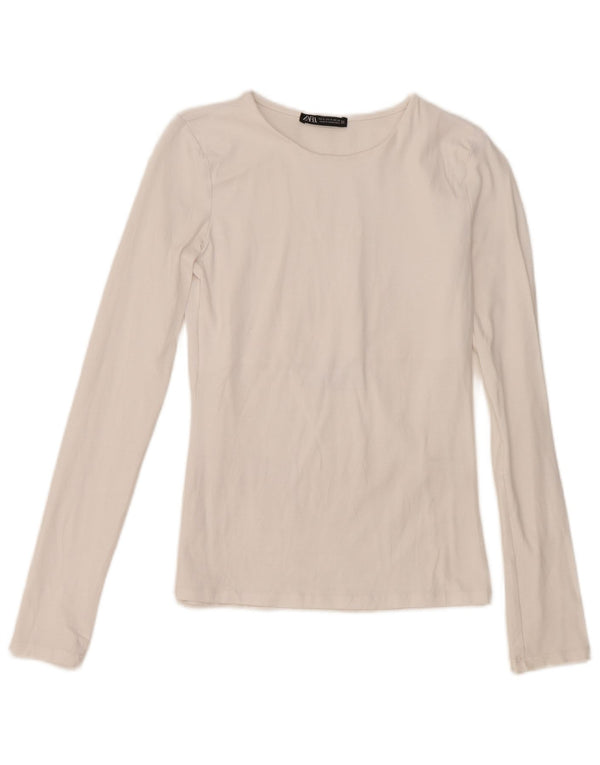 Zara Womens Top Long Sleeve UK 8 Small White Cotton