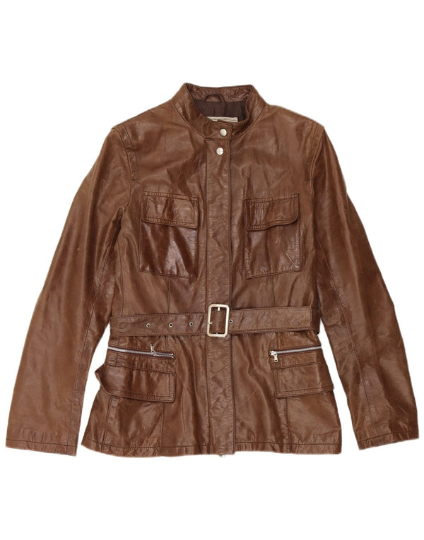 VINTAGE Womens Leather Jacket IT 44 Medium Brown Leather