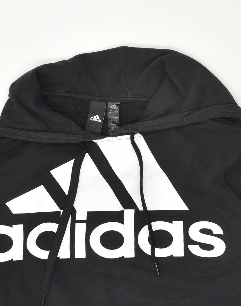 ADIDAS Womens Crop Graphic Hoodie Jumper UK 8-10 Small Black Cotton | Vintage Adidas | Thrift | Second-Hand Adidas | Used Clothing | Messina Hembry 