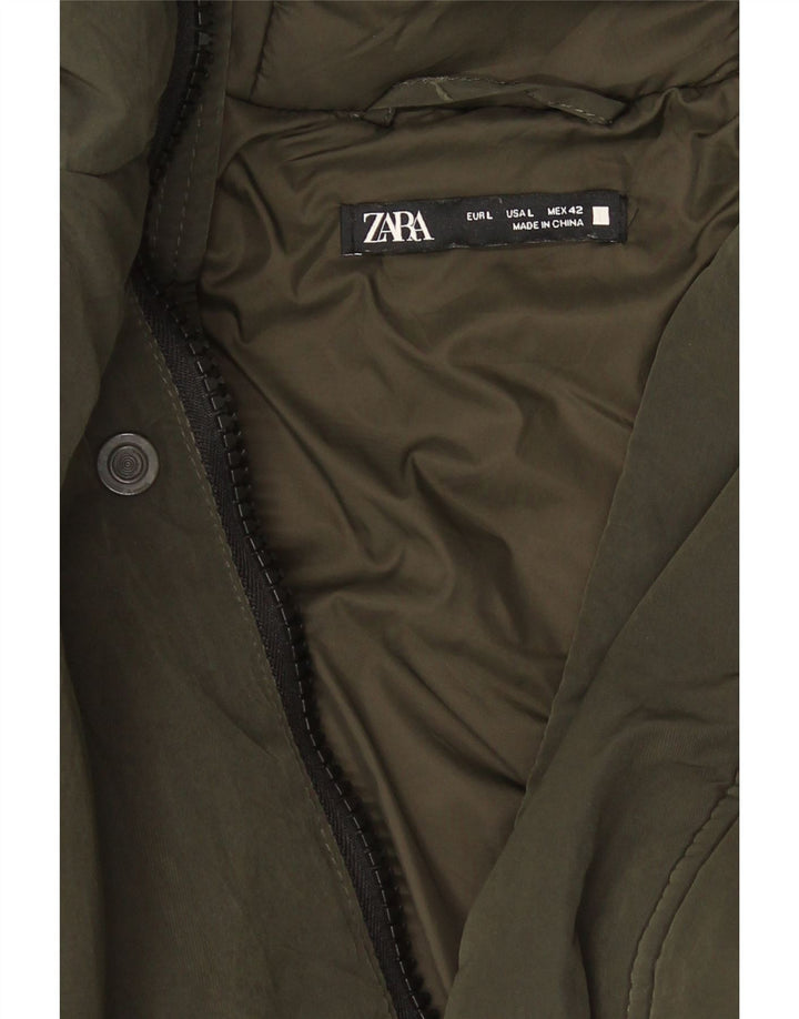 Zara Mens Hooded Padded Coat UK 40 Large Green
