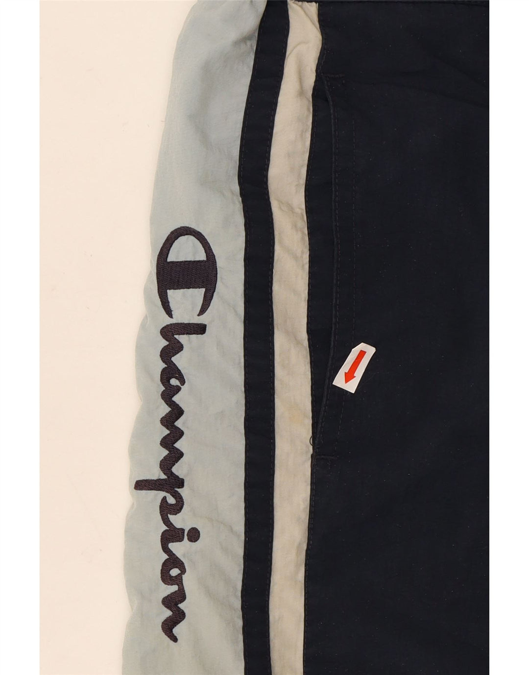 CHAMPION Mens Graphic Sport Shorts Small Navy Blue Colourblock Polyester