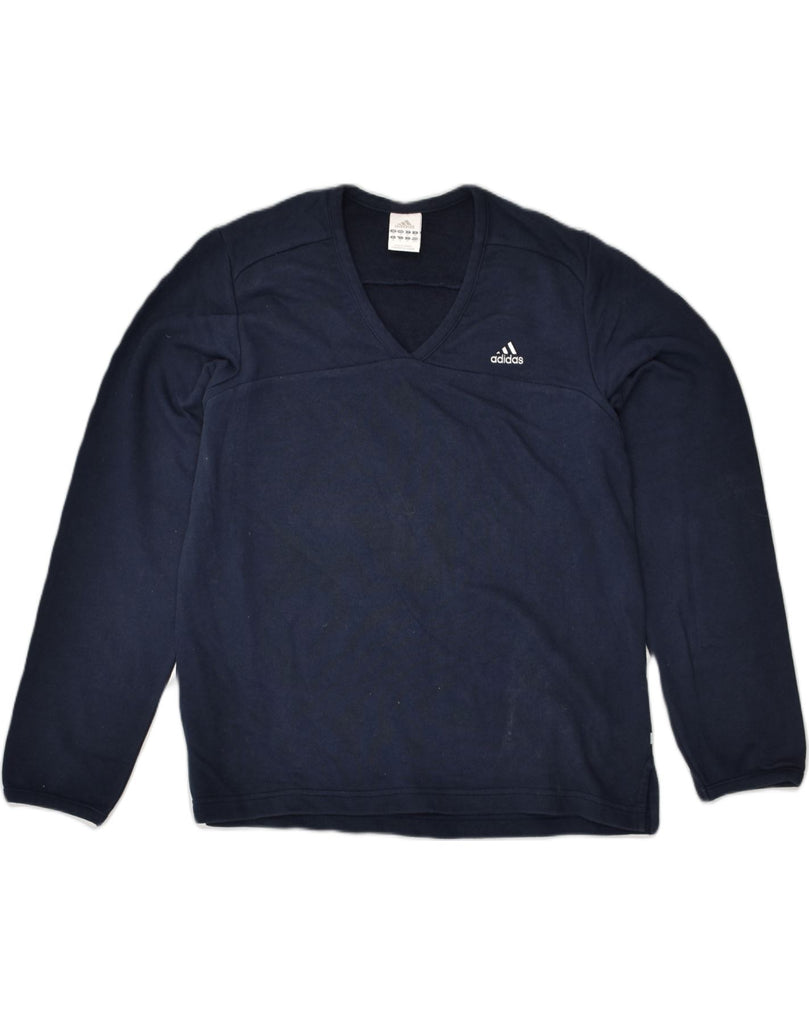 ADIDAS Womens Top Long Sleeve UK 14 Large Navy Blue Cotton | Vintage Adidas | Thrift | Second-Hand Adidas | Used Clothing | Messina Hembry 