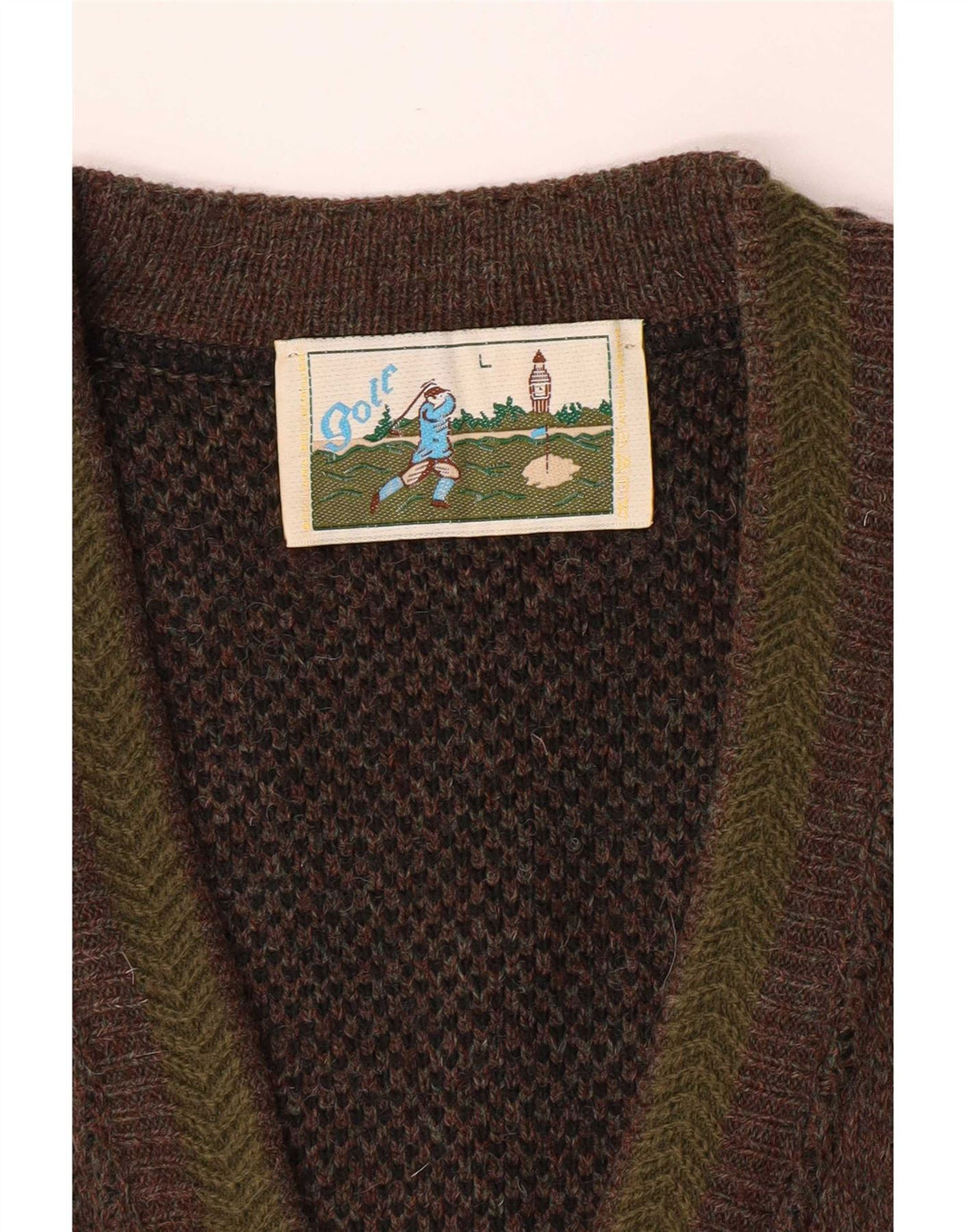 Vintage Mens Cardigan Sweater Large Brown Flecked