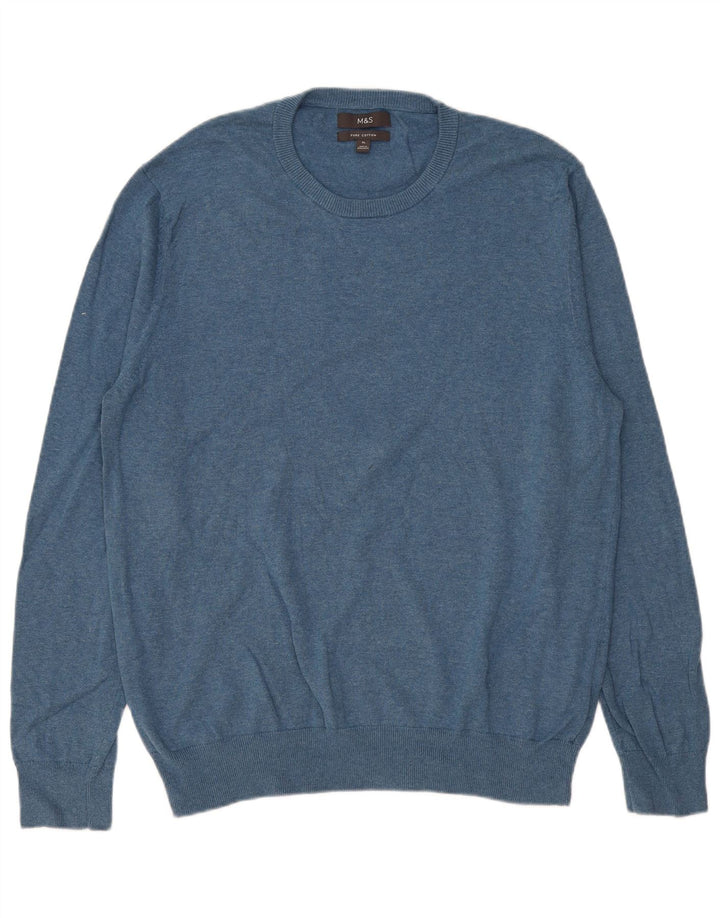 Marks & Spencer Mens Crew Neck Jumper Sweater XL Blue Cotton