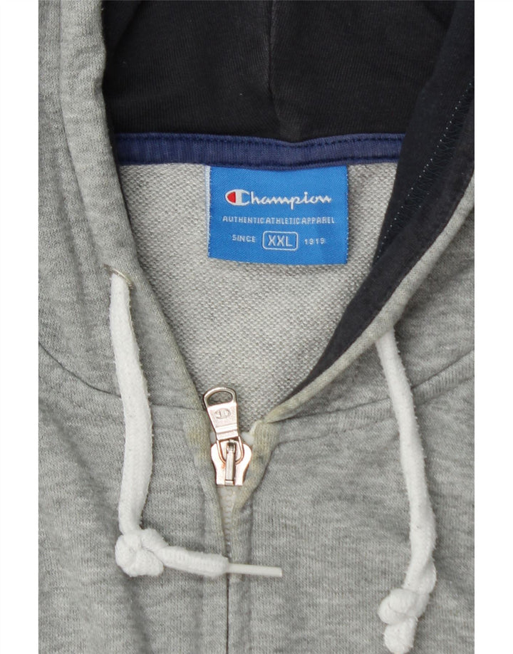 CHAMPION Mens Graphic Zip Hoodie Sweater 2XL Grey