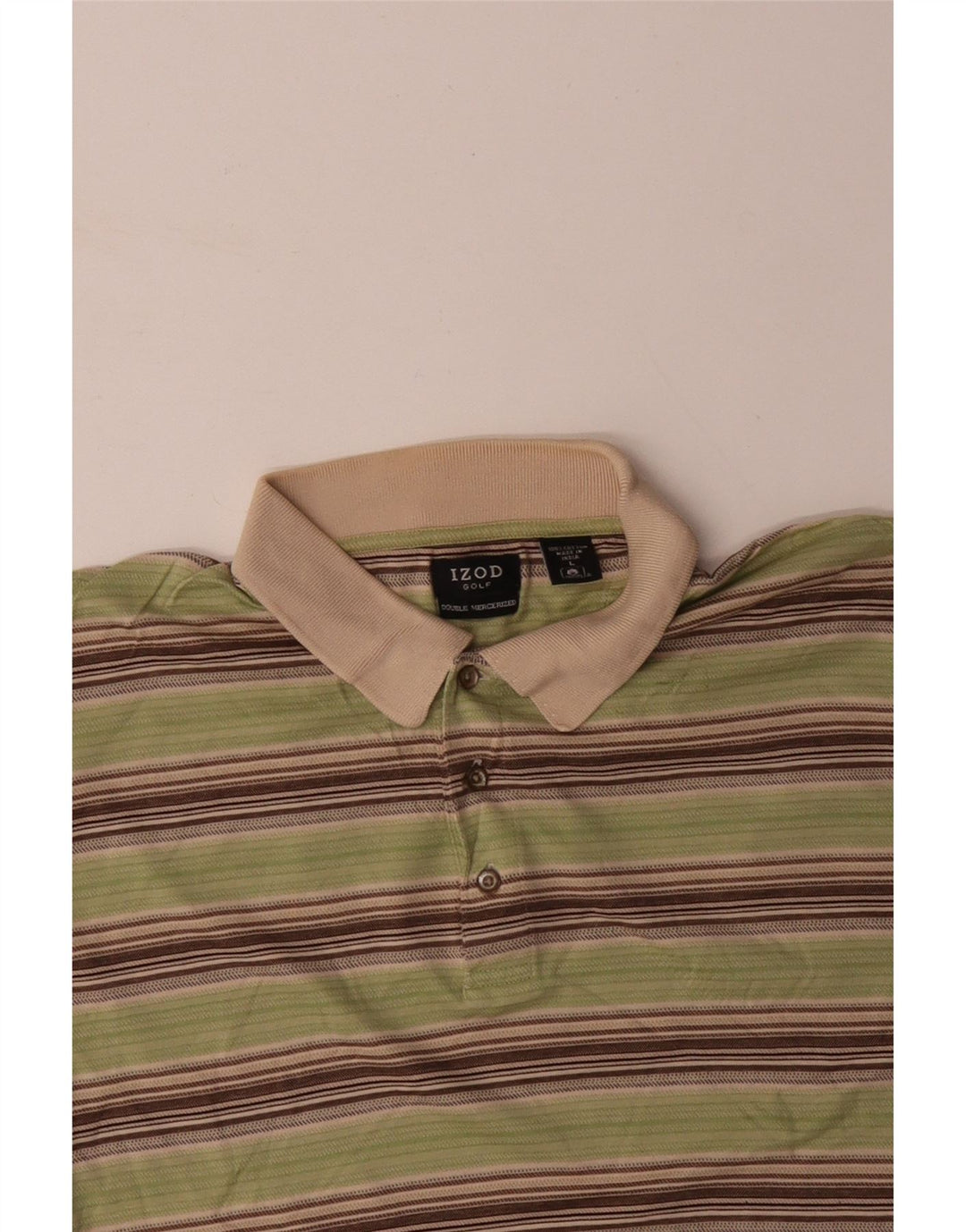 IZOD Mens Polo Shirt Large Grey Striped Cotton