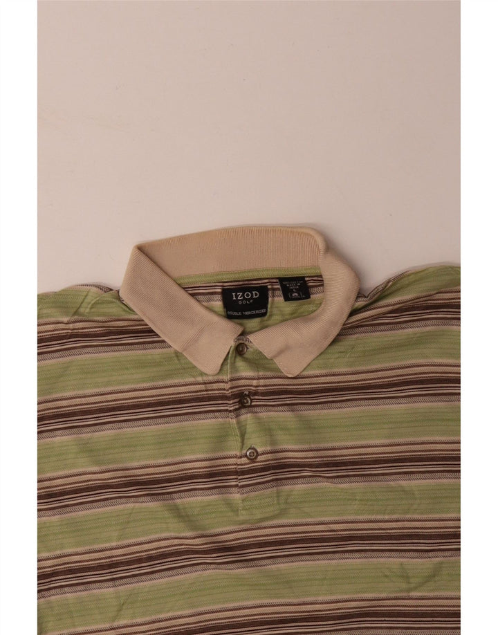 IZOD Mens Polo Shirt Large Grey Striped Cotton