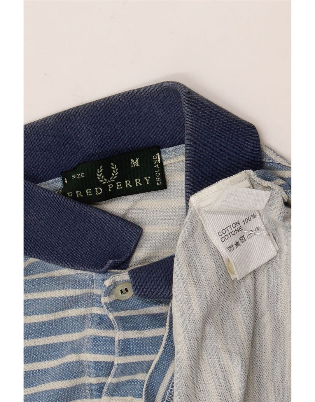 Fred Perry Mens Polo Shirt Medium Blue Striped Cotton