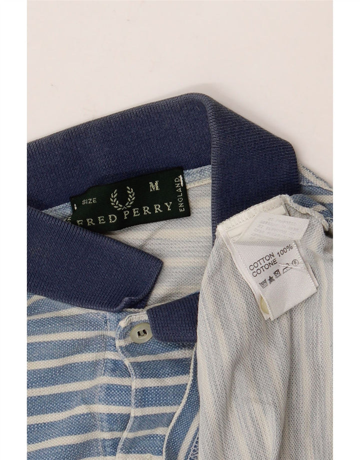 Fred Perry Mens Polo Shirt Medium Blue Striped Cotton