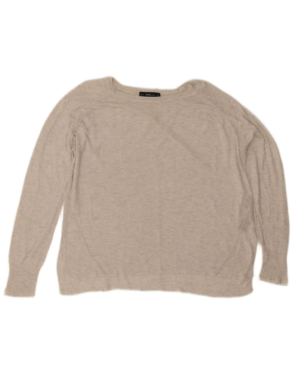 Zara Womens Boat Neck Jumper Sweater UK 16 Large Grey Flecked Viscose