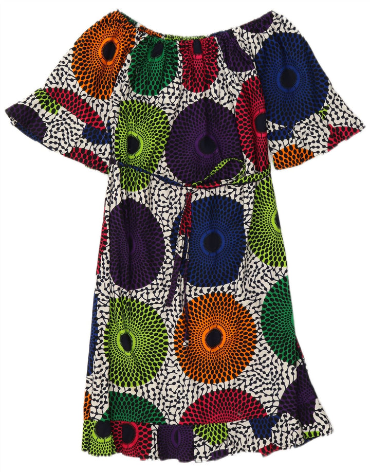 Vintage Womens Off Shoulder Dress UK 12 Medium Multicoloured Geometric
